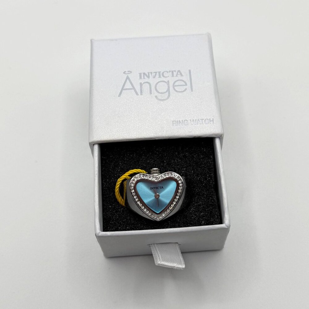 Invicta Angel Heart-Shaped Ring Watch With Blue Dial & Crystal Accents